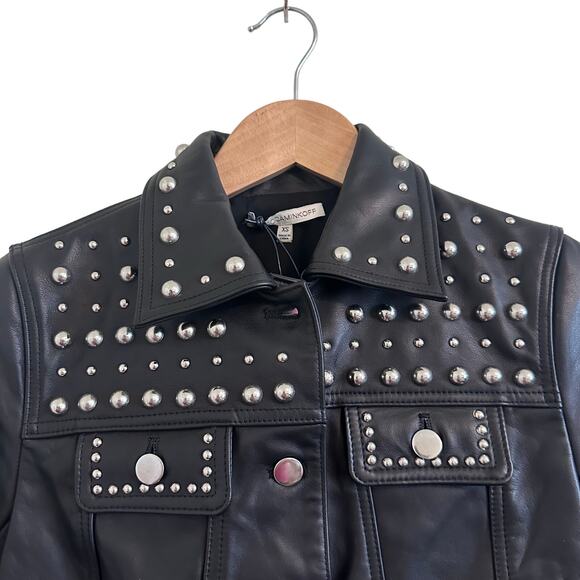 Rebecca Minkoff NWT Leather Annatto Biker Jacket with Studs Size XS - Picture 2 of 7